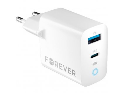Nabíječka do sítě Forever GaN TC-06-45AC PD QC 1x USB-C, 1x USB, 45W - bílá