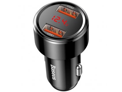 Adaptér do auta Baseus Magic 2x USB, 45 W, 6 A, s displejem - černý