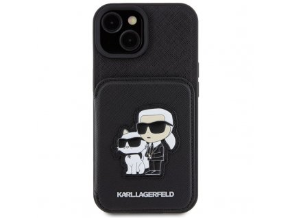 Kryt na mobil Karl Lagerfeld PU Saffiano Card Slot Stand Karl and Choupette na Apple iPhone 15 - černý