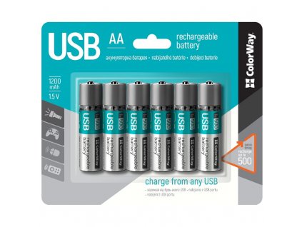 Baterie nabíjecí ColorWay AA, 1200mAh, USB, 1.5V, blistr 6ks