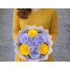 Střední kytice ze stuh – 7 růží žlutá a světle fialová, veselý kontrast