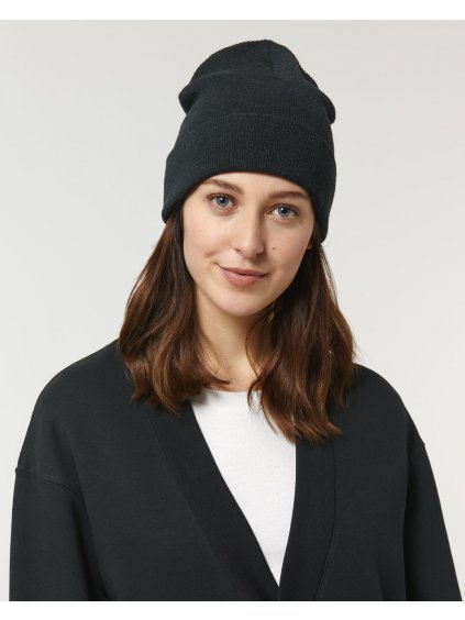 Rib Beanie Black Studio Front Main 5