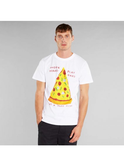 Pánské tričko s potiskem „Stockholm Work Hard Pizza White“