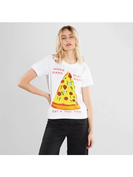 Dámské tričko s potiskem „Mysen Work Hard Pizza White“
