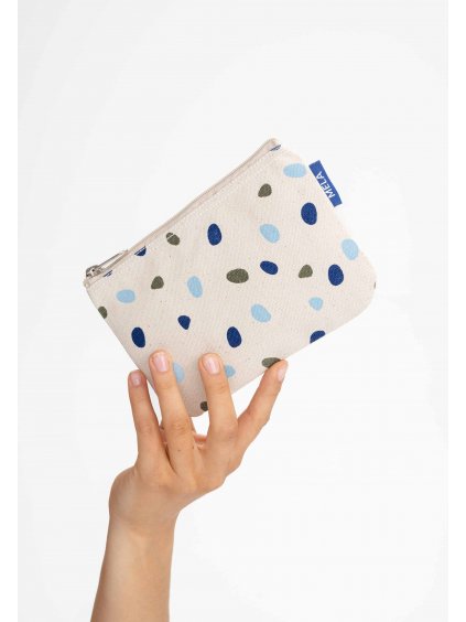 Small Pouch greige blue dots 01
