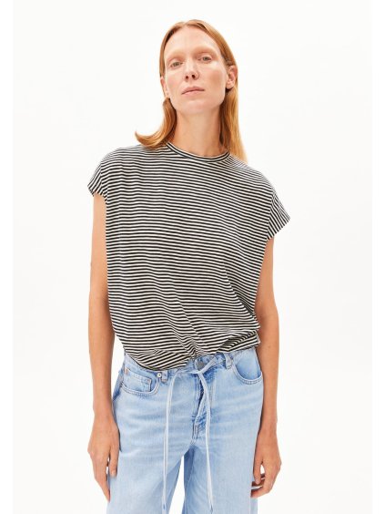 Dámské proužkaté tričko „SLUB JERSEY STRIPE black-oatmilk“