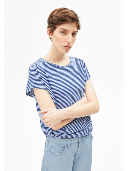 Dámské proužkaté tričko „SLUB JERSEY STRIPE oatmilk-dynamo blue“