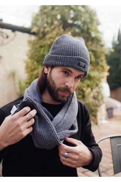 Šedý pletený šál "Knit Scarf anthracite/grey/blue"