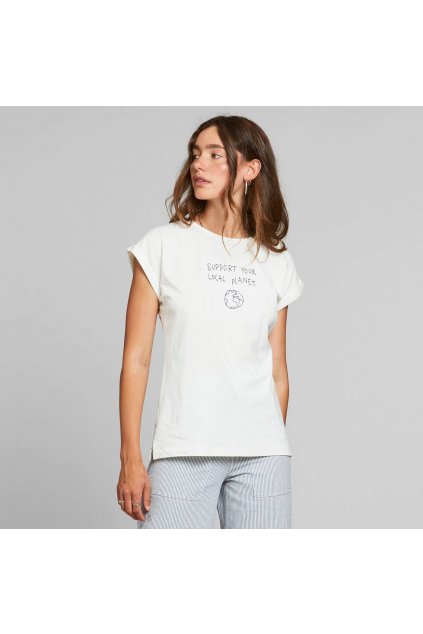 Dámske tričko s výšivkou „Visby Local Planet Off-White“