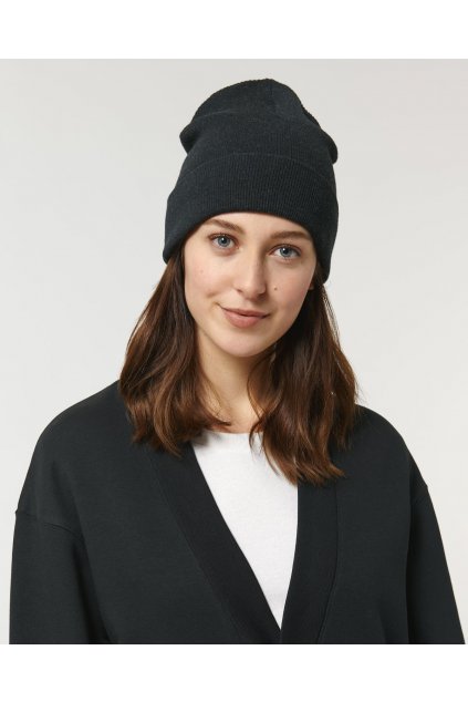 Unisex čierna čiapka z biobavlny "Rib Beanie Black"