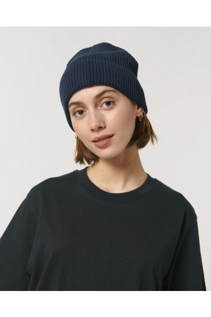 Unisex tmavomodrá čiapka z biobavlny "Fisherman Beanie French Navy"