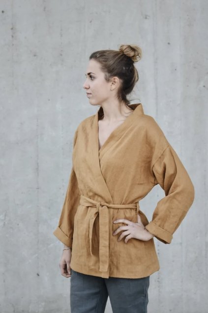Ľanové kimono s dlhým rukávom - rôzne farby