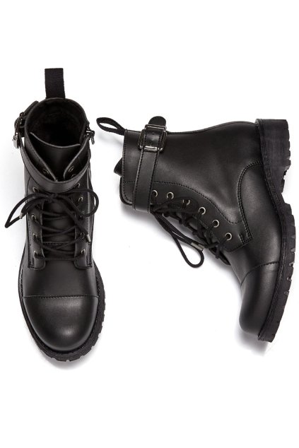 Dámske čierne členkové topánky s prackou „Buckled Work Boots Black“