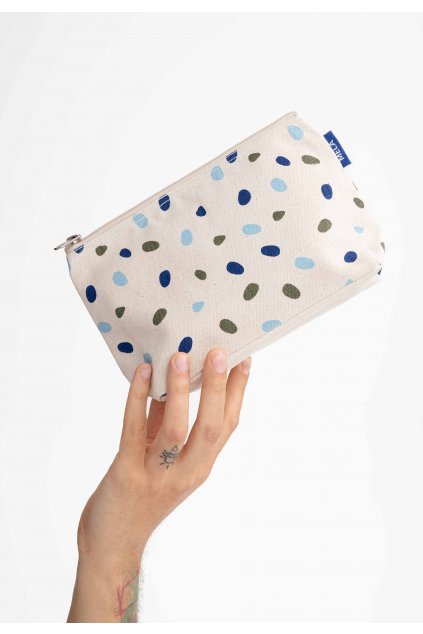 Kozmetická taštička veľká "BIG POUCH greige/blue dots"