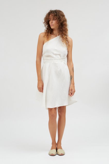 Dámske biele šaty „MULTIPOSITION SHORT DRESS LINEN VISCOSE white“
