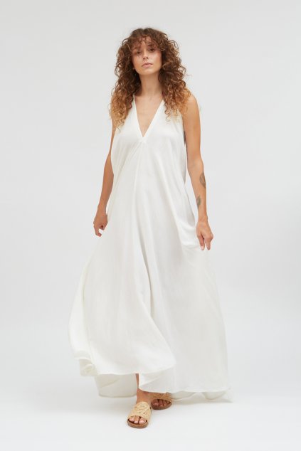 Dámske biele šaty „MULTIPOSITION LONG DRESS LINEN VISCOSE white“