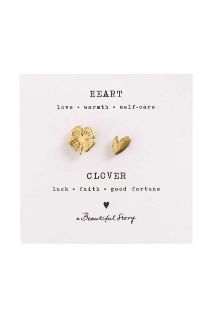 Sada dvoch zlatých brošní "Brooch Set Clover - Heart Gold"