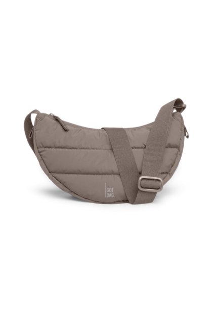 Béžová kabelka "PUFFER MOON BAG SMALL MONOCHROME oyster" z recyklovaných plastov z oceánu