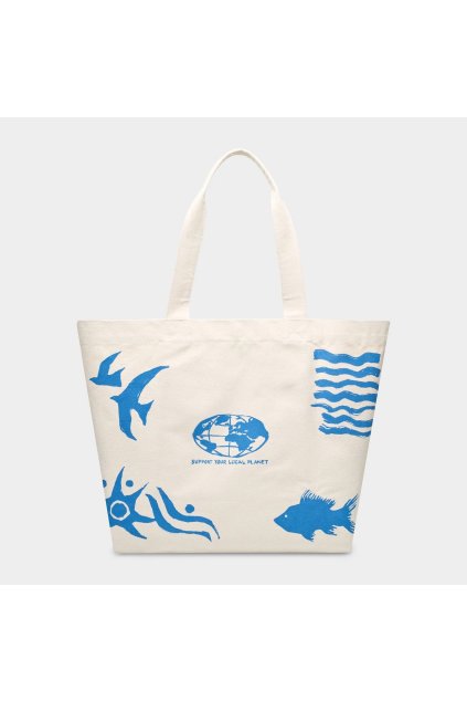 Plátená plážová taška s potlačou „Beach Bag Sundre Beach Collage Off-White“