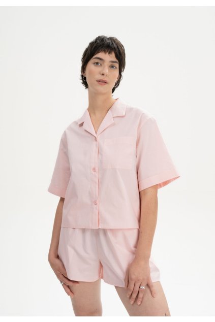 Dámska pyžamová košeľa s krátkym rukávom "HANSIKA berry blush" (Veľkosť L)