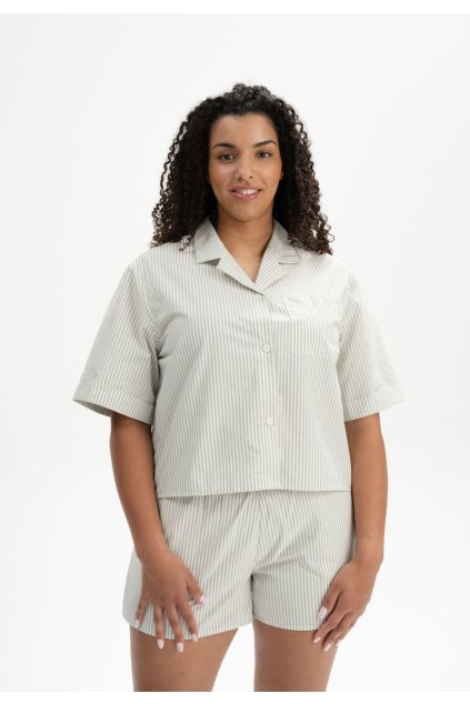 Dámska pyžamová košeľa s krátkym rukávom "HANSIKA thyme/ natural white striped" (Veľkosť L)
