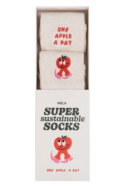 Unisex rebrované ponožky s výšivkou 2-balenie "SOCKS ARTIST EDITION 2-pack cream blend-one apple a day" (Veľkosť 43-46)