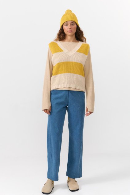 Dámska pásikavá bavlnená vesta „AMATES VEST STRIPES mustard“ (Veľkosť XS)