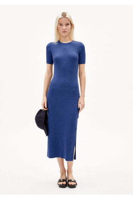 Dámske dlhé rebrované šaty „ELAINAAS lapis blue-undyed“ (Veľkosť XS)