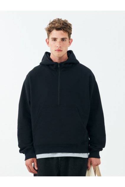 Pánska čierna mikina s polovičným zipsom "HALF-ZIP HOODIE Black" (Veľkosť XXL)
