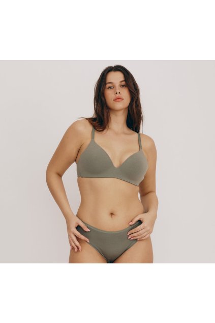 Bezšvová vystužená zelená podprsenka "Core Wireless Plunge Bra Seaweed" (Veľkosť 90E)