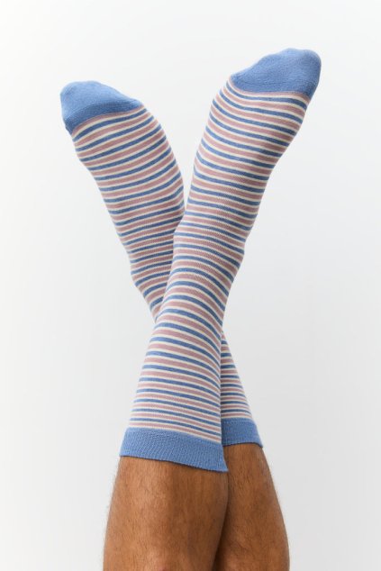 Pásikavé ponožky z biobavlny - modrá/ružová (Veľkosť 43-46)