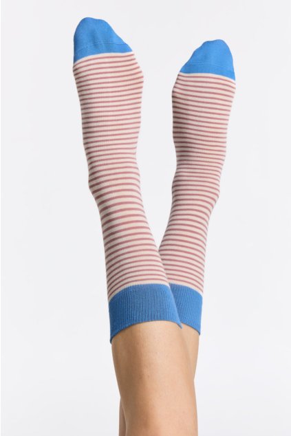 Pásikavé ponožky z biobavlny - modrá/prírodná (Veľkosť 43-46)