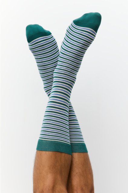 Pásikavé ponožky z biobavlny - zelená/modrá (Veľkosť 43-46)