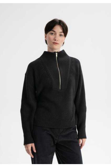 Dámsky čierny sveter so zipsom "KIMAYA black" (Veľkosť XS)