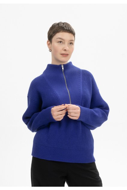 Dámsky modrý sveter so zipsom "KIMAYA bold blue" (Veľkosť XS)