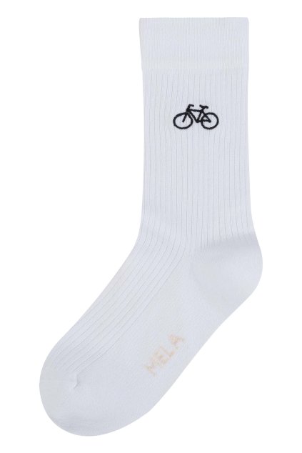 Unisex rebrované ponožky s výšivkou "Ribbed Embroidery white/bike" (Veľkosť 43-46)