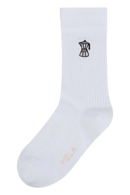 Unisex rebrované ponožky s výšivkou "Ribbed Embroidery white/coffee" (Veľkosť 43-46)