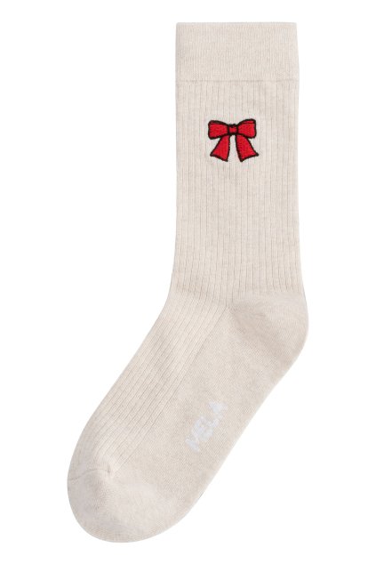 Unisex rebrované ponožky s výšivkou "Ribbed Embroidery cream blend/bow" (Veľkosť 43-46)