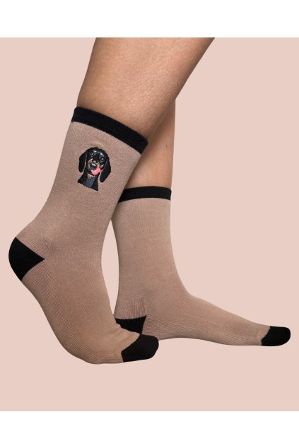 Ponožky s výšivkou "Doggie Socks Beige" (Veľkosť 42-46)