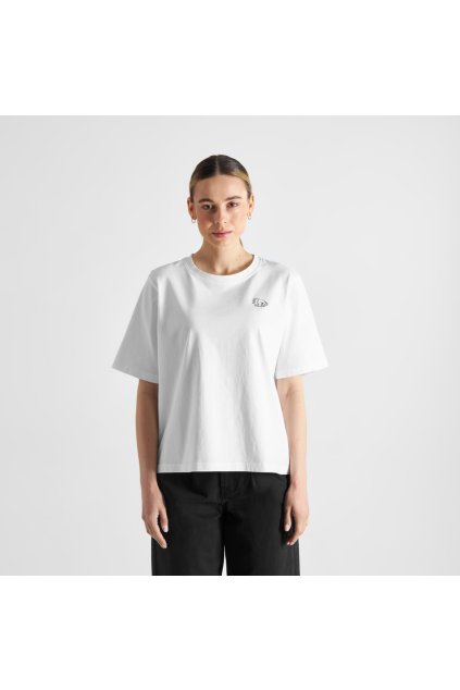 Dámske biele tričko s výšivkou "Vadstena Cat Pose White" (Veľkosť XS)