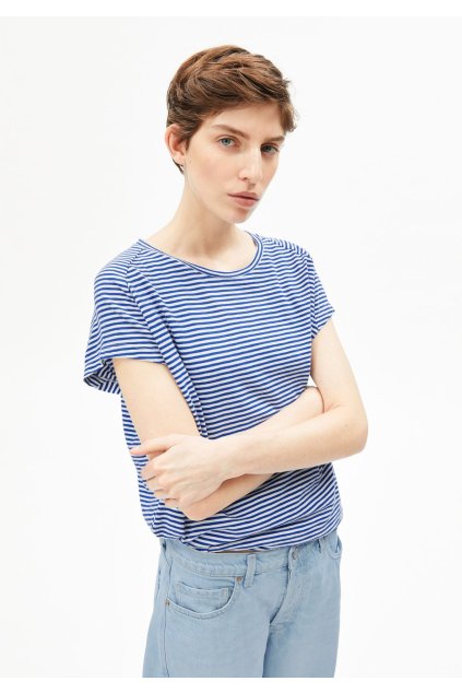 Dámske pásikavé tričko „SLUB JERSEY STRIPE oatmilk-dynamo blue“ (Veľkosť XS)