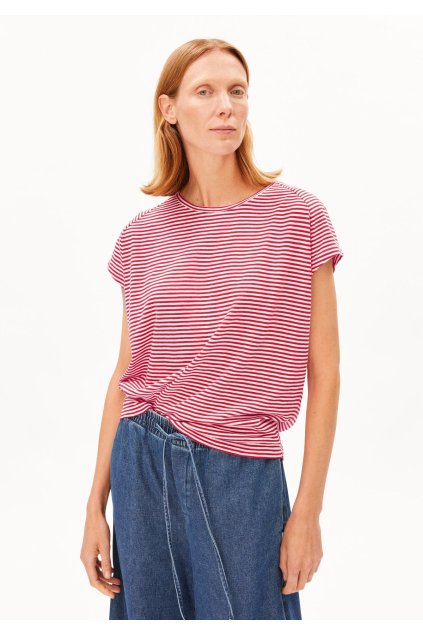 Dámske pásikavé tričko „SLUB JERSEY STRIPE pink mist-mars red“ (Veľkosť XS)