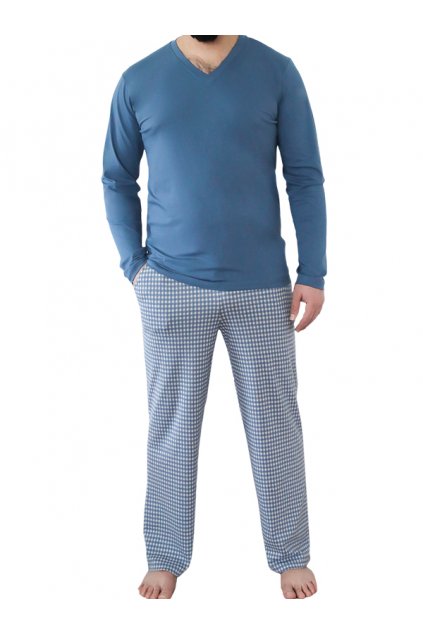 Pánské pyžamové kalhoty z biobavlny - modré (Velikost L)