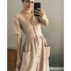 Dámske ľanové šaty na gombíky "LUISA short sleeve" - rôzne farby