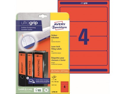 Červené etikety na pořadače 61x192 mm Avery Zweckform L4766-20