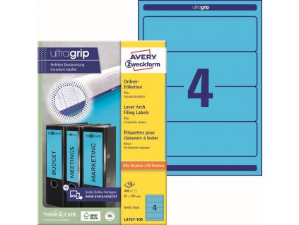 Modré etikety na pořadače 61x192 mm Avery Zweckform L4767-100