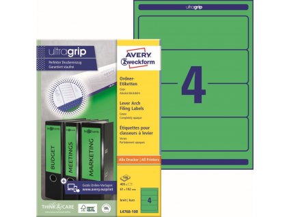 Zelené etikety na pořadače 61x192 mm Avery Zweckform L4768-100