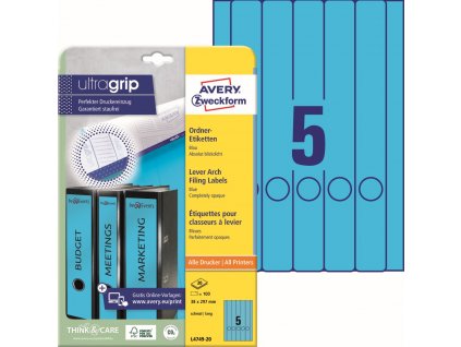 Modré etikety na pořadače 38x297 mm Avery Zweckform L4749-20