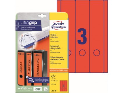 Červené etikety na pořadače 61x297 mm Avery Zweckform L4752-20