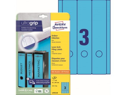 Modré etikety na pořadače 61x297 mm Avery Zweckform L4753-20